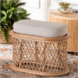 Pemberly Row Natural Rattan Oval Ottoman Footstool with Cushion