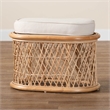 Pemberly Row Natural Rattan Oval Ottoman Footstool with Cushion