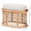 Pemberly Row Natural Rattan Oval Ottoman Footstool with Cushion