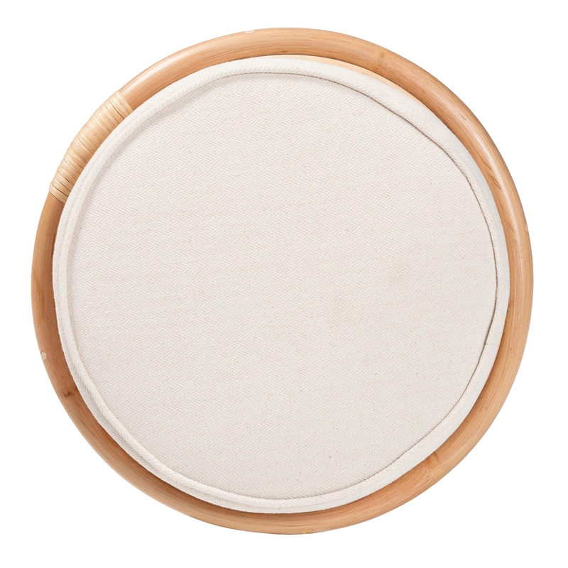 Pemberly Row Natural Rattan Round Ottoman Footstool with Openwork Design