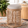 Pemberly Row Natural Rattan Round Ottoman Footstool with Openwork Design