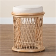Pemberly Row Natural Rattan Round Ottoman Footstool with Openwork Design