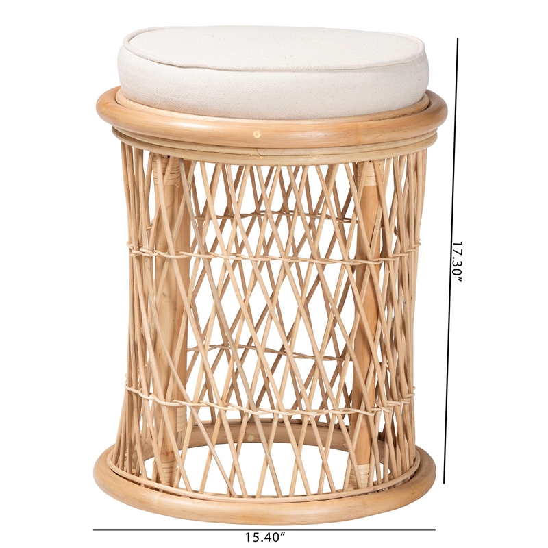 Pemberly Row Natural Rattan Round Ottoman Footstool with Openwork Design