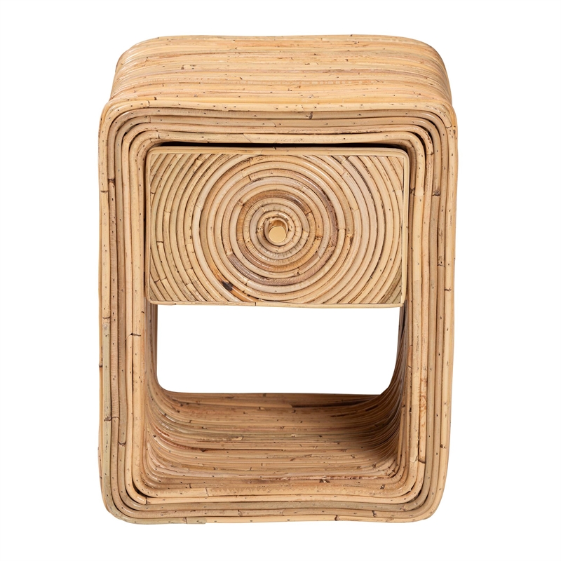 Pemberly Row Natural Rattan 1-Drawer Nightstand with Open Shelf