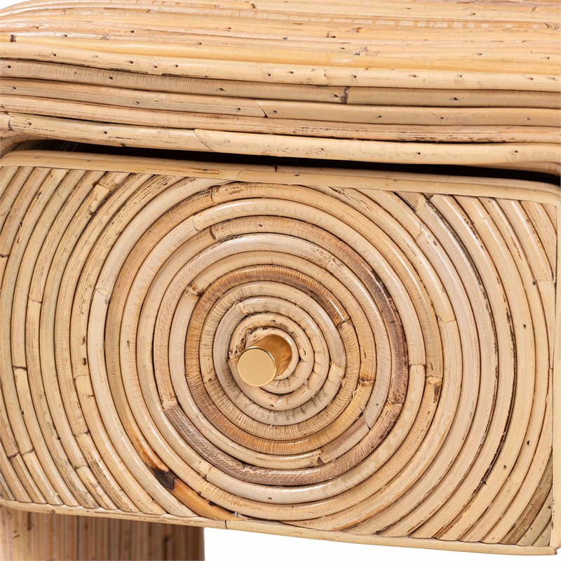 Pemberly Row Natural Rattan 1-Drawer Nightstand with Open Shelf