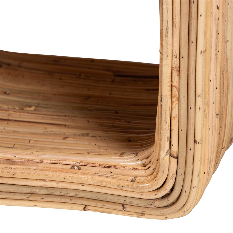 Pemberly Row Natural Rattan 1-Drawer Nightstand with Open Shelf