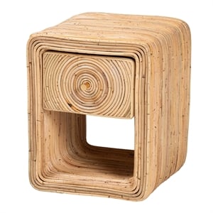 Pemberly Row Natural Rattan 1-Drawer Nightstand with Open Shelf