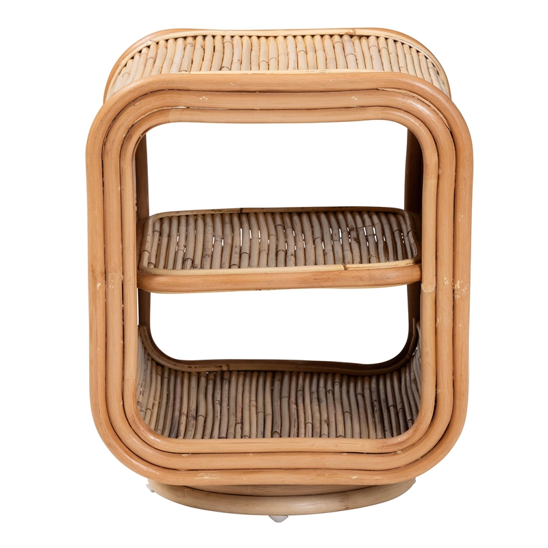 Pemberly Row Natural Rattan 2-Shelf Nightstand with Pedestal Base