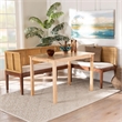 Pemberly Row Brown Rattan and Acacia Wood 3-Piece Dining Nook Set