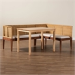 Pemberly Row Brown Rattan and Acacia Wood 3-Piece Dining Nook Set