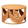 Pemberly Row Natural Rattan Round Coffee Table with Floral Openwork