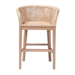 Pemberly Row Antique White Washed Rattan and Mahogany Wood Counter Stool
