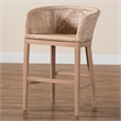 Pemberly Row Antique White Washed Rattan and Mahogany Wood Counter Stool