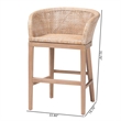 Pemberly Row Antique White Washed Rattan and Mahogany Wood Counter Stool