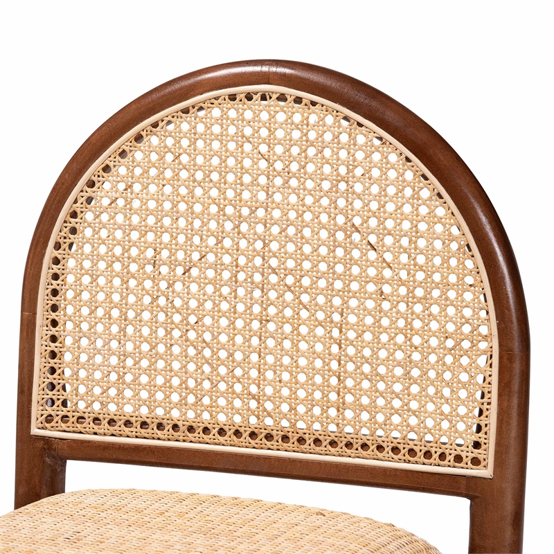 Pemberly Row Natural Rattan and Acacia Wood Counter Stool with Footrest