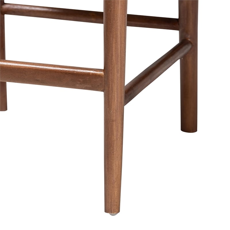 Pemberly Row Natural Rattan and Acacia Wood Counter Stool with Footrest