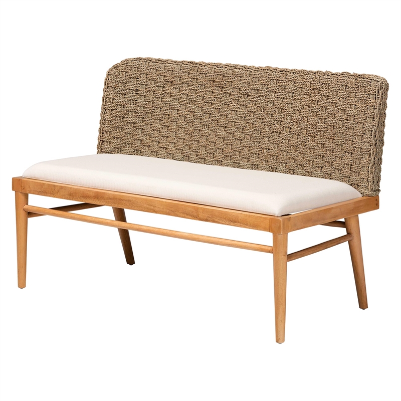 Pemberly Row Natural Seagrass and Acacia Wood 4-Piece Dining Nook Set