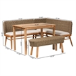 Pemberly Row Natural Seagrass and Acacia Wood 4-Piece Dining Nook Set