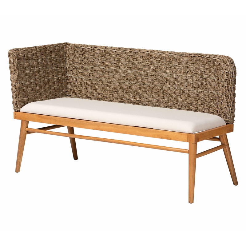 Pemberly Row Natural Seagrass and Acacia Wood 4-Piece Dining Nook Set