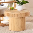 Pemberly Row Natural Rattan Round End Table with Pillar Base