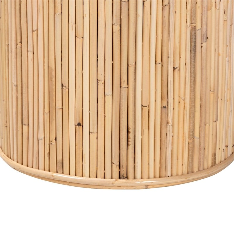 Pemberly Row Natural Rattan Oval Console Table with Dual-Pillar Base