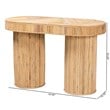 Pemberly Row Natural Rattan Oval Console Table with Dual-Pillar Base