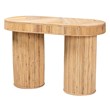 Pemberly Row Natural Rattan Oval Console Table with Dual-Pillar Base