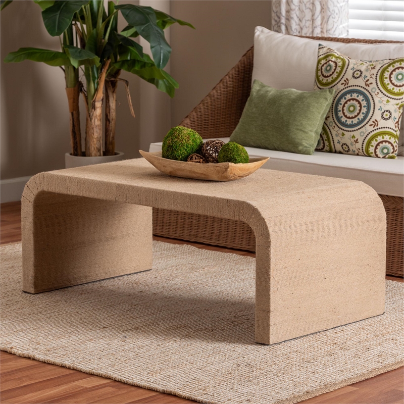 Pemberly Row Contemporary Natural Seagrass Waterfall Coffee Table