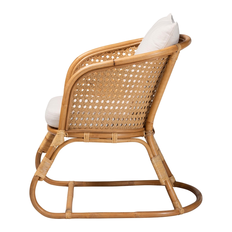 Pemberly Row Light Honey Rattan Arm Chair with Cane Webbing Detail