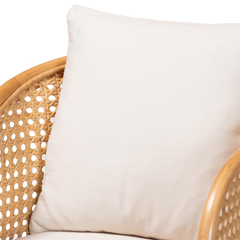 Pemberly Row Light Honey Rattan Arm Chair with Cane Webbing Detail