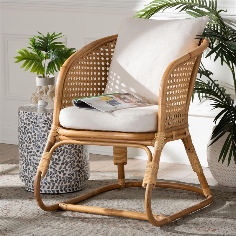 Pemberly Row Light Honey Rattan Arm Chair with Cane Webbing Detail