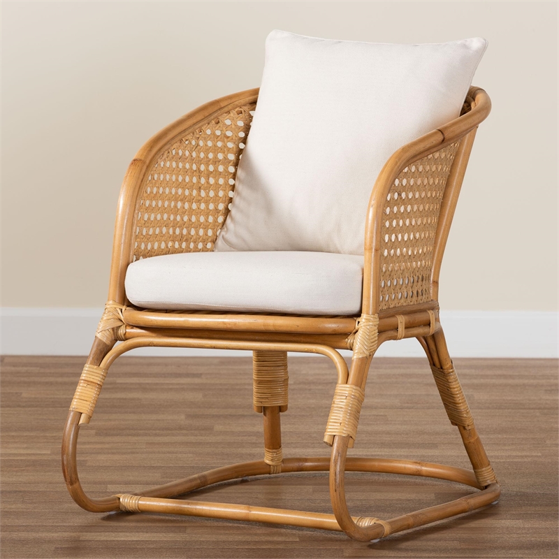 Pemberly Row Light Honey Rattan Arm Chair with Cane Webbing Detail