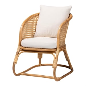 Pemberly Row Light Honey Rattan Arm Chair with Cane Webbing Detail