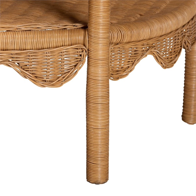 Pemberly Row Light Honey Rattan Half-Moon Console Table with Shelf
