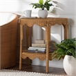 Pemberly Row Light Honey Rattan Half-Moon Console Table with Shelf