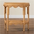 Pemberly Row Light Honey Rattan Half-Moon Console Table with Shelf