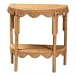 Pemberly Row Light Honey Rattan Half-Moon Console Table with Shelf