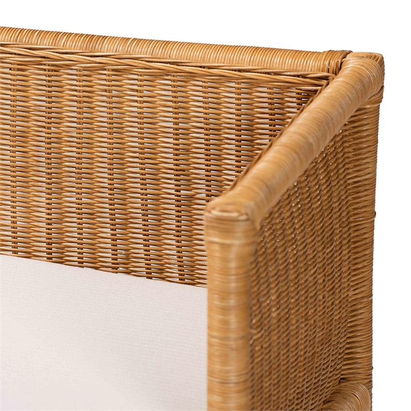 Pemberly Row Light Honey Rattan Scalloped Accent Bench with Cushion