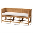 Pemberly Row Light Honey Rattan Scalloped Accent Bench with Cushion