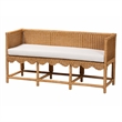 Pemberly Row Light Honey Rattan Scalloped Accent Bench with Cushion