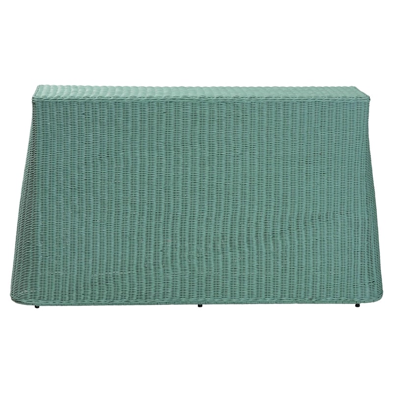Pemberly Row Contemporary Seafoam Green Scalloped Rattan Console Table