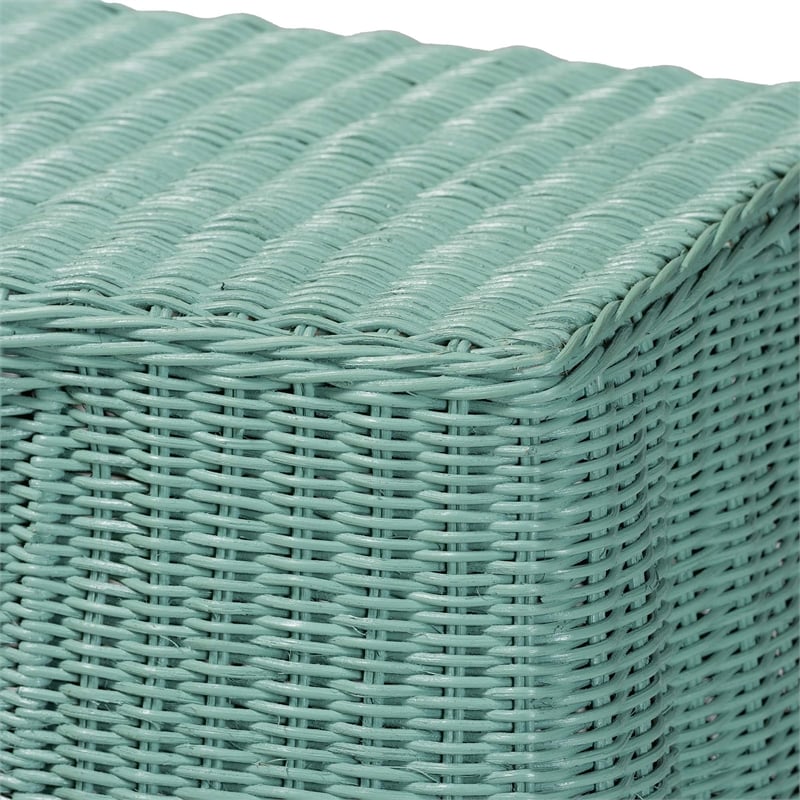 Pemberly Row Contemporary Seafoam Green Scalloped Rattan Console Table