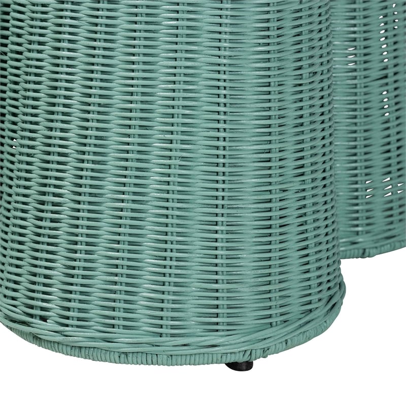 Pemberly Row Contemporary Seafoam Green Scalloped Rattan Console Table