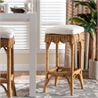 Pemberly Row Honey Rattan Scalloped Bar Stool with Cushion and Footrest