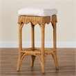 Pemberly Row Honey Rattan Scalloped Bar Stool with Cushion and Footrest
