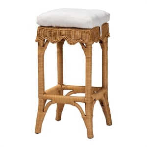 Pemberly Row Honey Rattan Scalloped Bar Stool with Cushion and Footrest