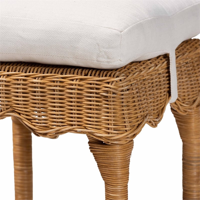 Pemberly Row Honey Rattan Scalloped Counter Stool with Cushion and Footrest