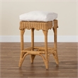 Pemberly Row Honey Rattan Scalloped Counter Stool with Cushion and Footrest