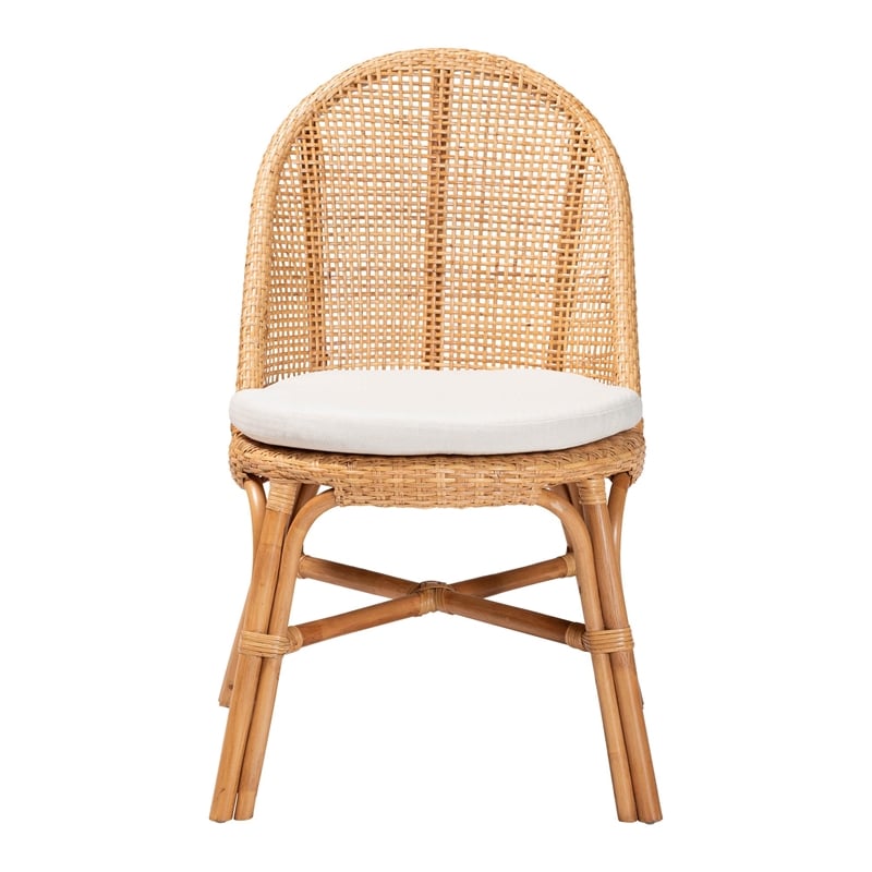 Pemberly Row Light Honey Rattan Wingback Dining Chair with Cushion