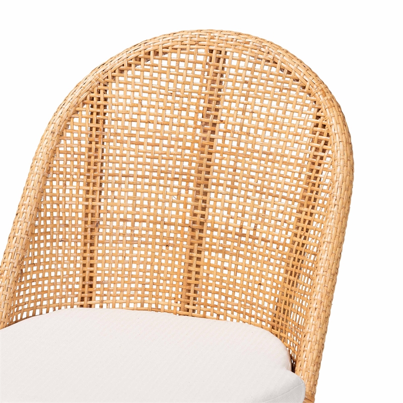 Pemberly Row Light Honey Rattan Wingback Dining Chair with Cushion